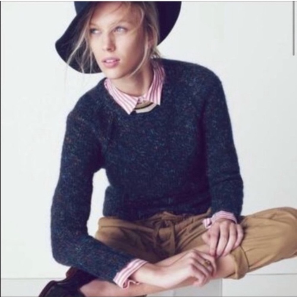 Madewell Softfleck Multi-Color Crewneck Navy Blue Sweater Size Small